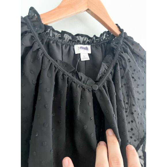 J Crew Factory | NWT | Flutter-sleeve clip-dot top | Black | Sz L - Picture 4 of 9